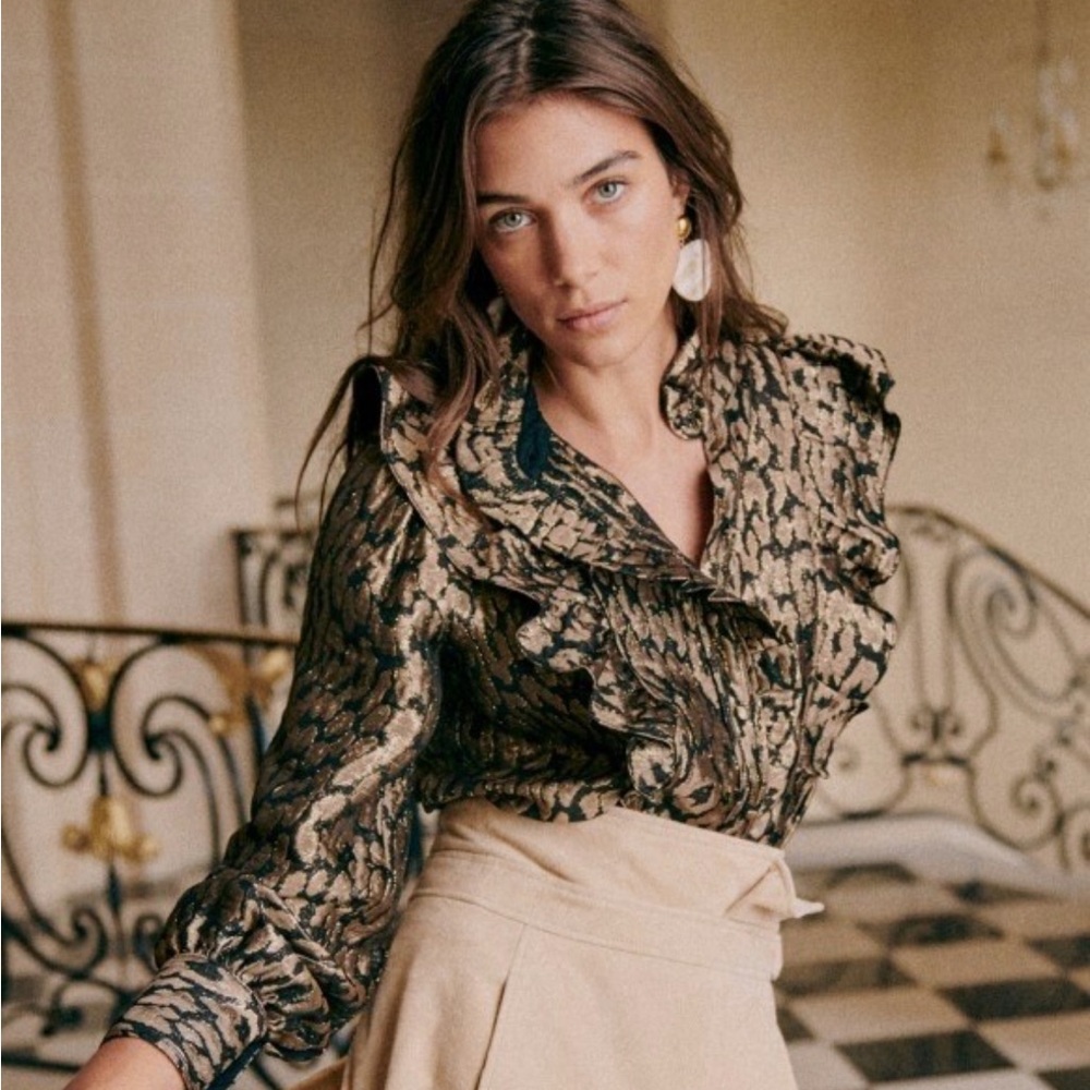 Sezane Sz 44 Gold Ruffle Blouse